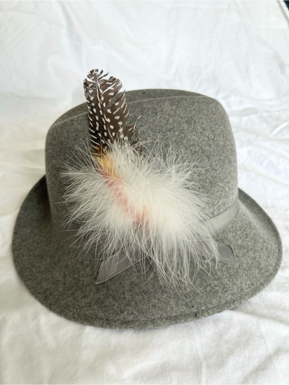 Vintage Gray Fedora with Feather Accent